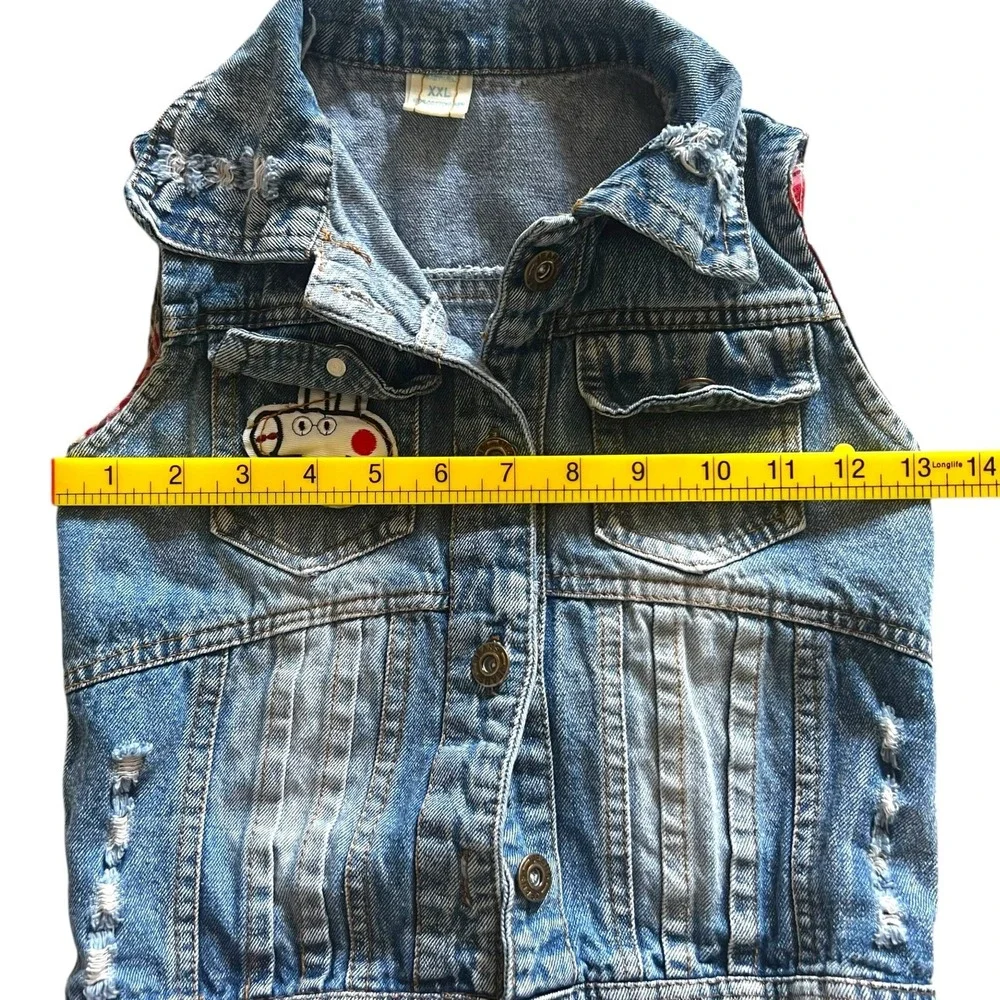 Peppa Pig Kids Distressed Denim Vest Blue Light Wash‎ Sleeveless Jacket XXL